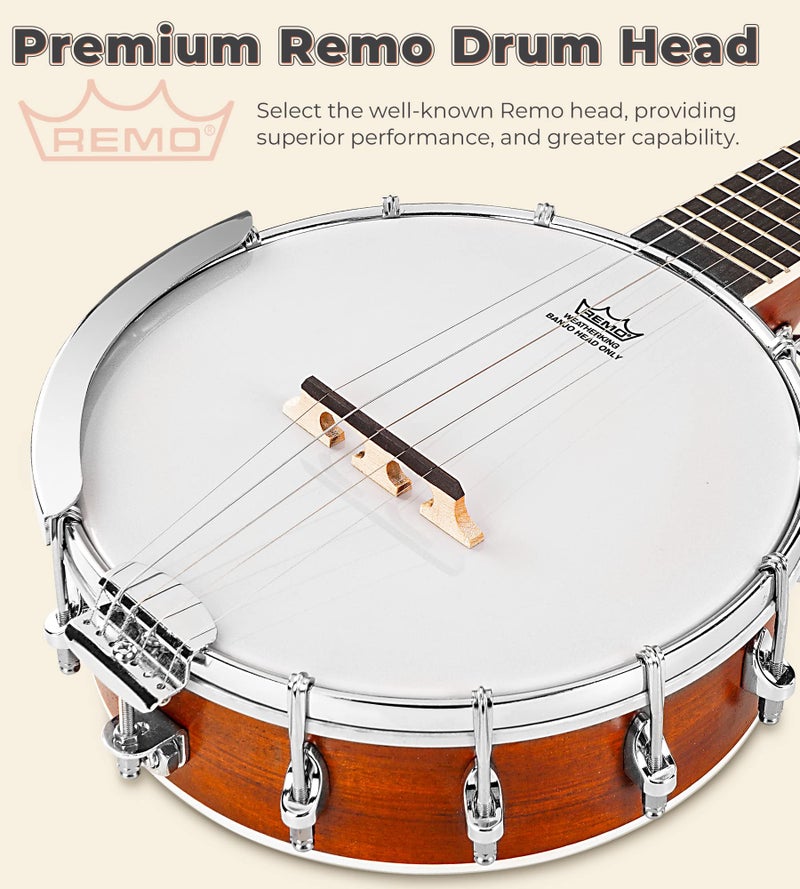 Vangoa 5 String Banjo 26 Inch, MINI Travel Banjo Beginner Kit with Remo Head, Open Back & Closed Solid Back with beginner Kit, Comfortable Carrying Bag - Image 3